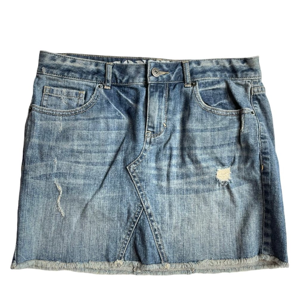Converse Denim Skirt 28 Miniskirt Mini Short Jean Distressed Light Wash Frayed